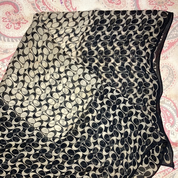 Coach Black White Silk Organza Logo Square Scarf - Picture 6 of 6